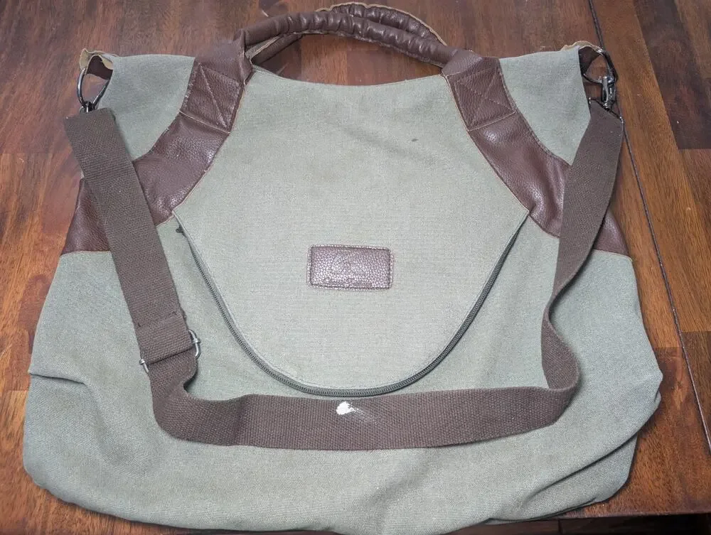 Crosse Jackson Canvas Leather Duffel Bag Green Brown Vintage Style Travel Bag
